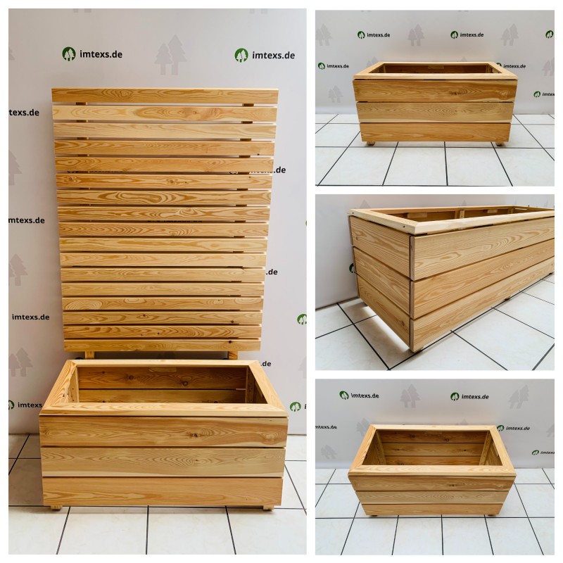 Hochbeet ohne Sichtschutz, aus Sibirischer Lärche, mit Abdeckleiste, fertig montiert.