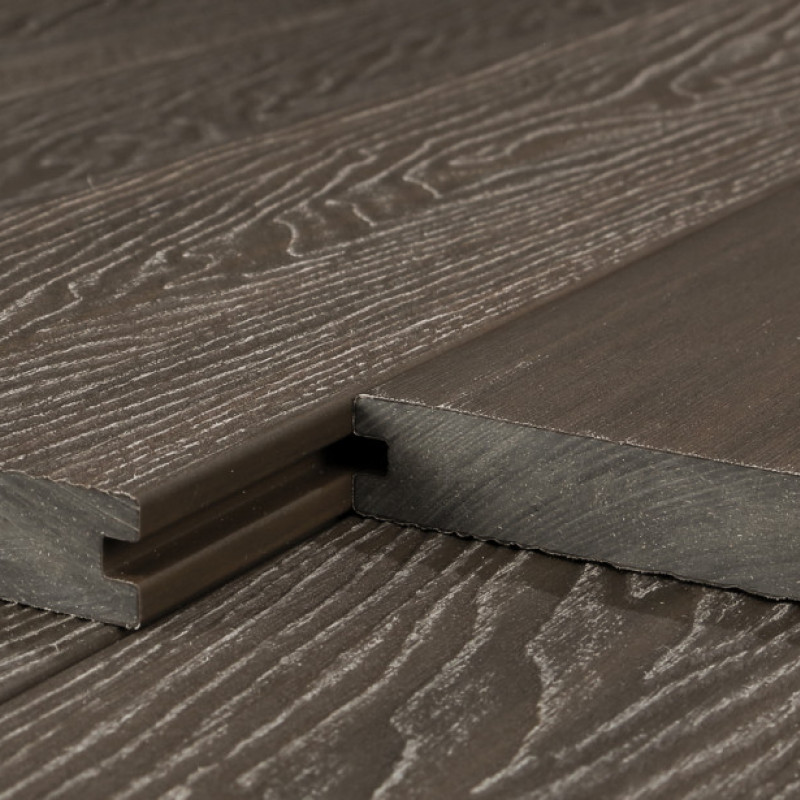 Bausatz, WPC Premium Terrassendiele 2. Generation, Massiv, 23 x 140 mm, Wellenstruktur / glatt, Walnuss