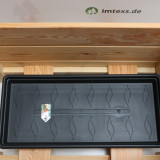 Hochbeet ohne Sichtschutz, aus Sibirischer Lärche, mit Pflanztrog, abnehmbare Abdeckleiste und mit Abdeckung, fertig montiert.