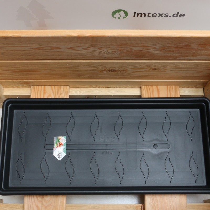 Hochbeet ohne Sichtschutz, aus Sibirischer Lärche, mit Pflanztrog, abnehmbare Abdeckleiste und mit Abdeckung, fertig montiert.