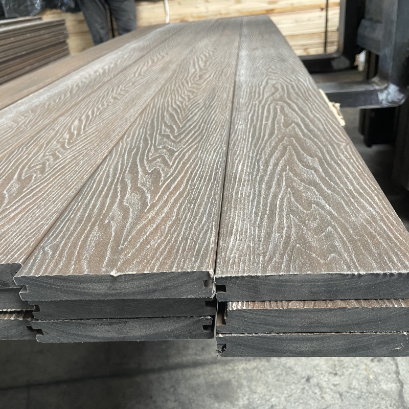 2.Wahl, WPC Premium Terrassendiele 2. Generation, Massiv, 23 x 140 mm, Wellenstruktur / glatt, Walnuss