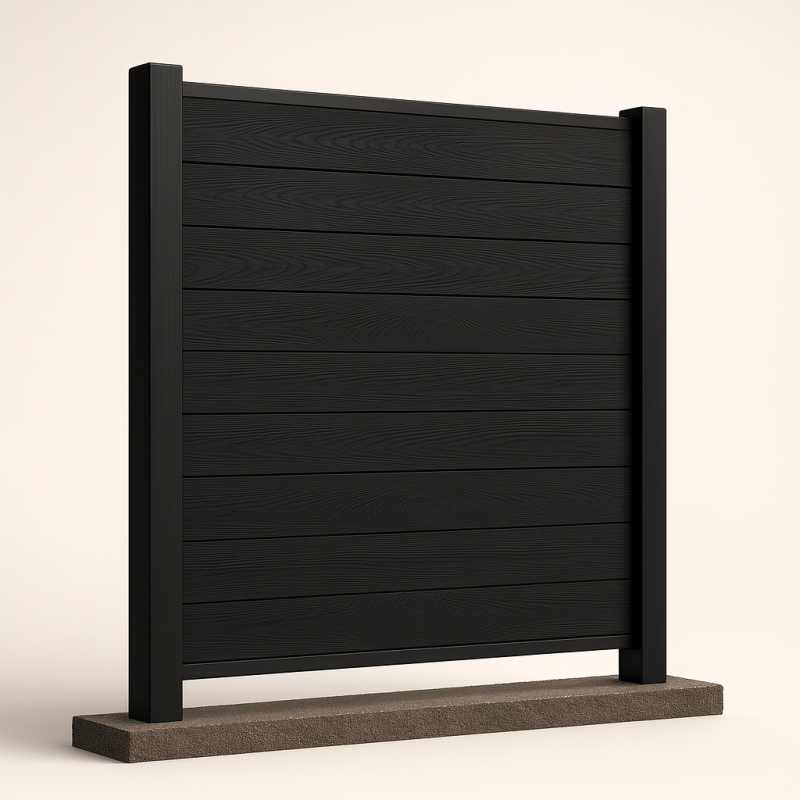 Bausatz, WPC Zaun Komplett-Set mit Alu-Pfosten (zum Einbetonieren), Schwarz