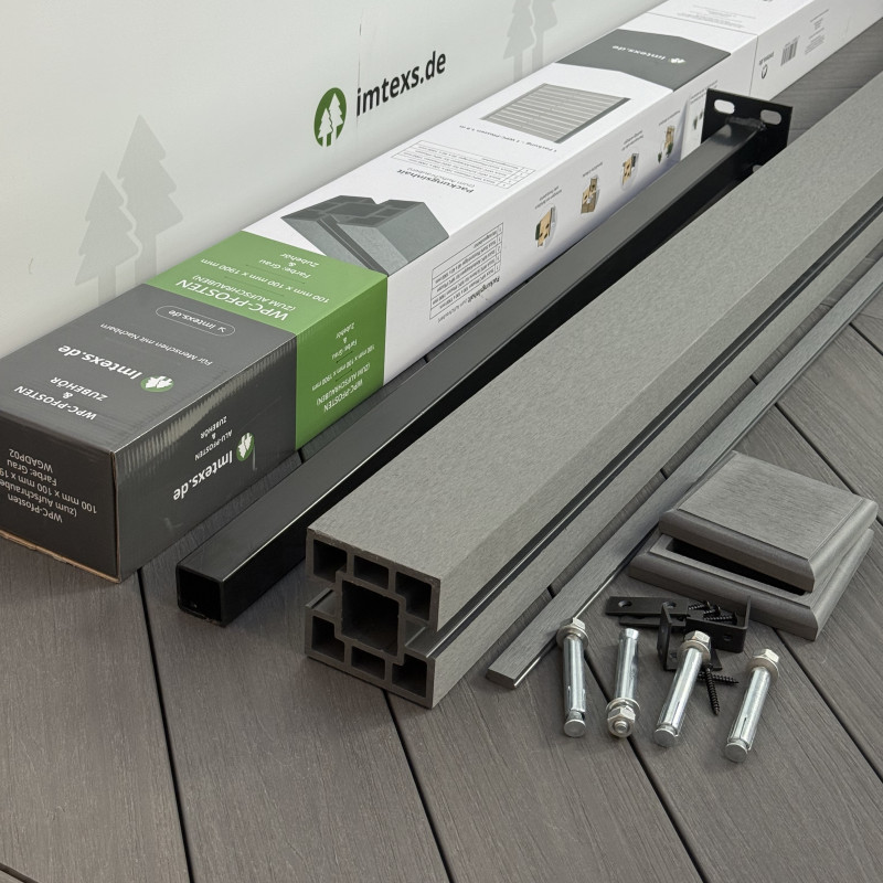 WPC-Pfosten zum Aufschrauben & Zubehör, Grau