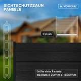 WPC-Zaunelemente, Steckprofil in Holzoptik, Schwarz