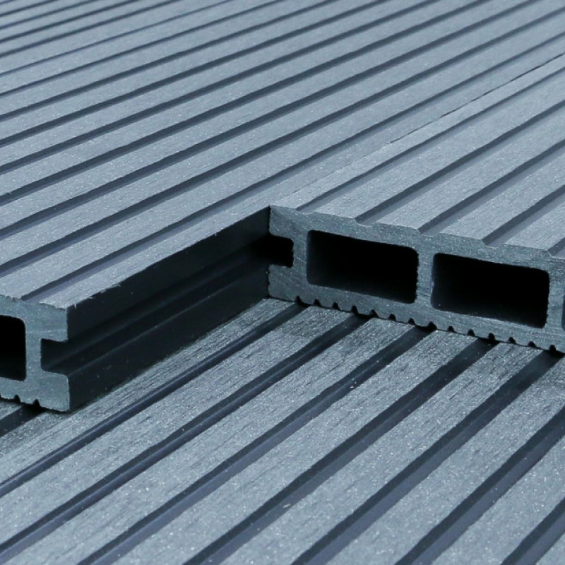 Bausatz, WPC Terrassendiele, Hohldiele, 24 x 146 mm, grob / fein, Grau