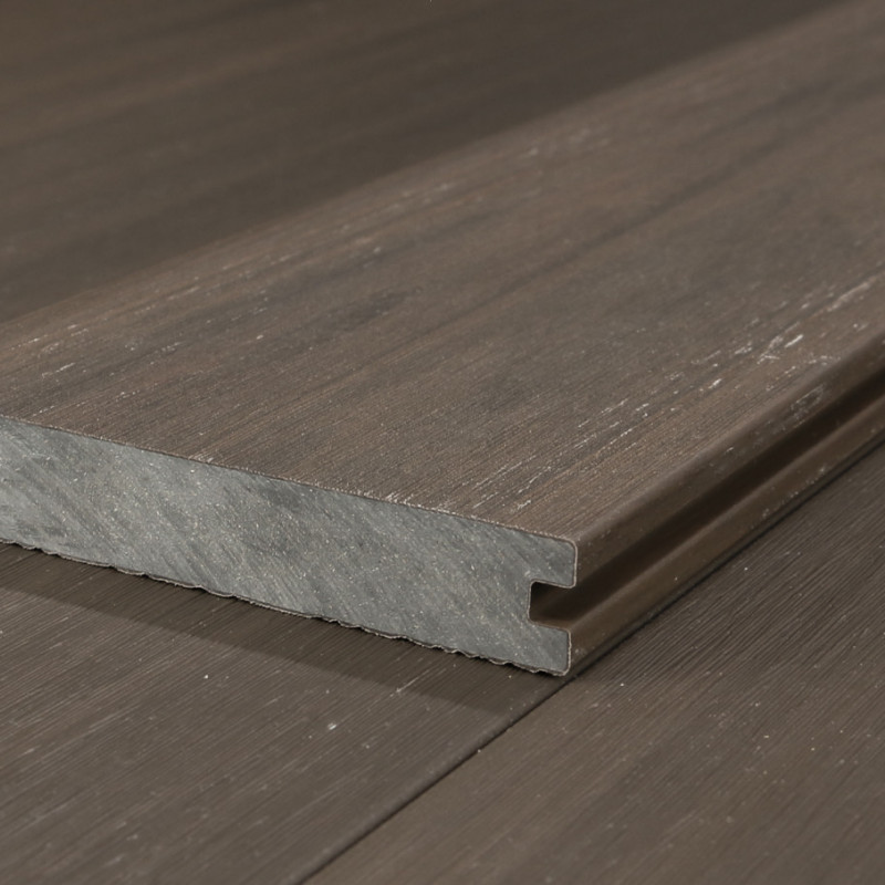 Bausatz, WPC Premium Terrassendiele 2. Generation, Massiv, 23 x 140 mm, Wellenstruktur / glatt, Walnuss