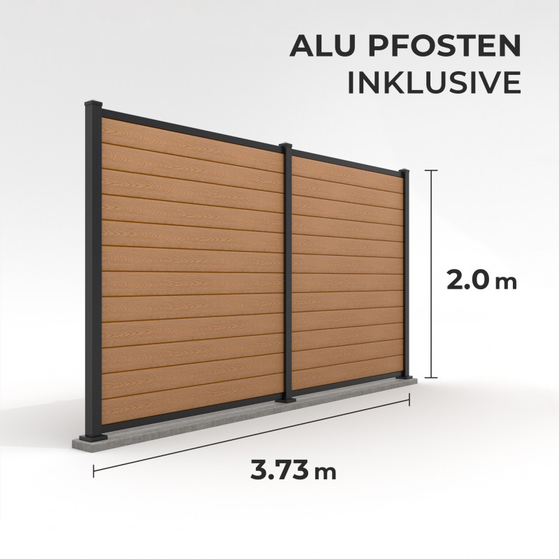 Bausatz, WPC Zaun Komplett-Set mit Alu-Pfosten (zum Aufschrauben), Hellbraun