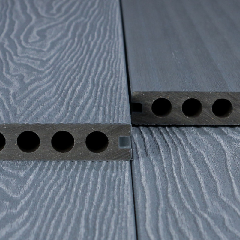 Bausatz, WPC Premium Terrassendiele 2. Generation, 23 x 142 mm, Wellenstruktur / glatt, Grau