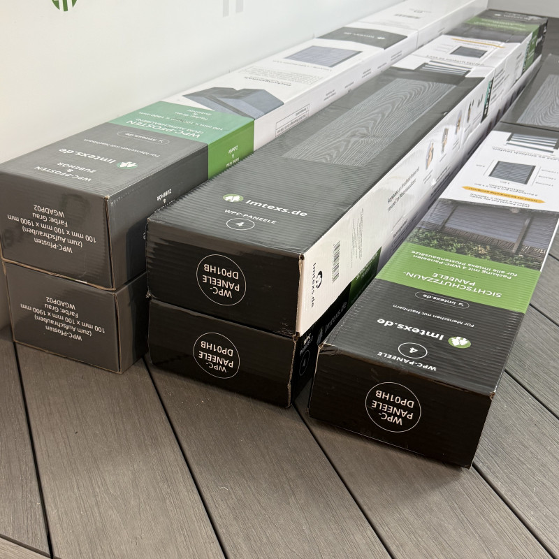 Bausatz, WPC Zaun Komplett-Set mit WPC-Pfosten (zum Aufschrauben), Dunkelgrau