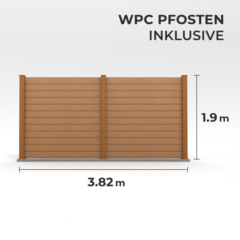 Bausatz, WPC Zaun Komplett-Set mit WPC-Pfosten (zum Aufschrauben), Hellbraun